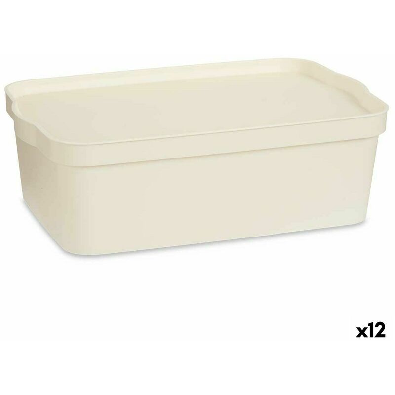 Scatola portaoggetti con coperchio Crema Plastica (29,5 x 14,3 x 45 cm)