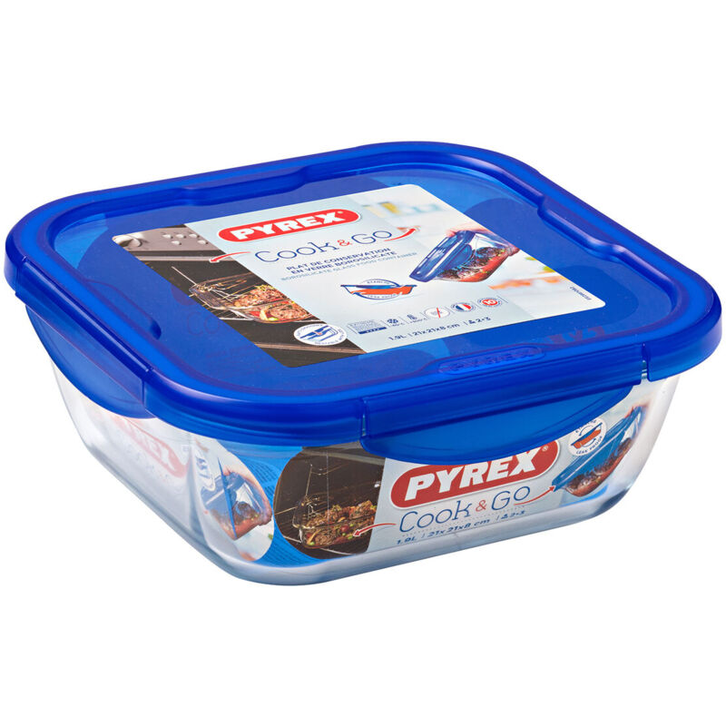 Porta pranzo Ermetico Pyrex Cook & go 21 x 21 x 9 cm Azzurro 1,9 L Vetro (6  Unità)