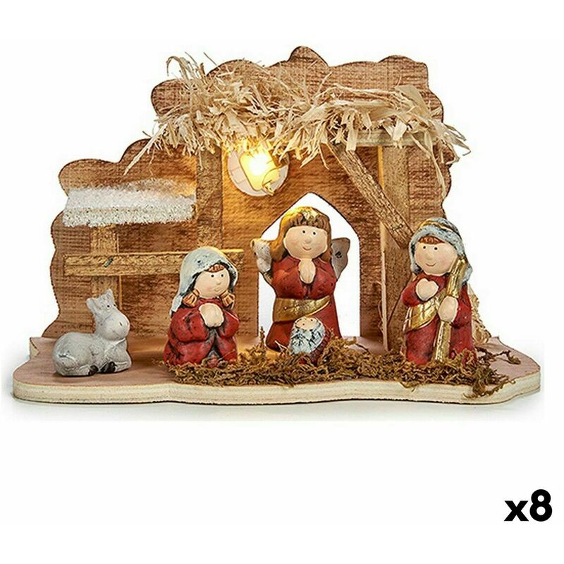 Presepe di Natale Marrone Rosso Grigio Legno Ceramica 24,5 x 14,5 x 9,5 cm  (8 Unità)