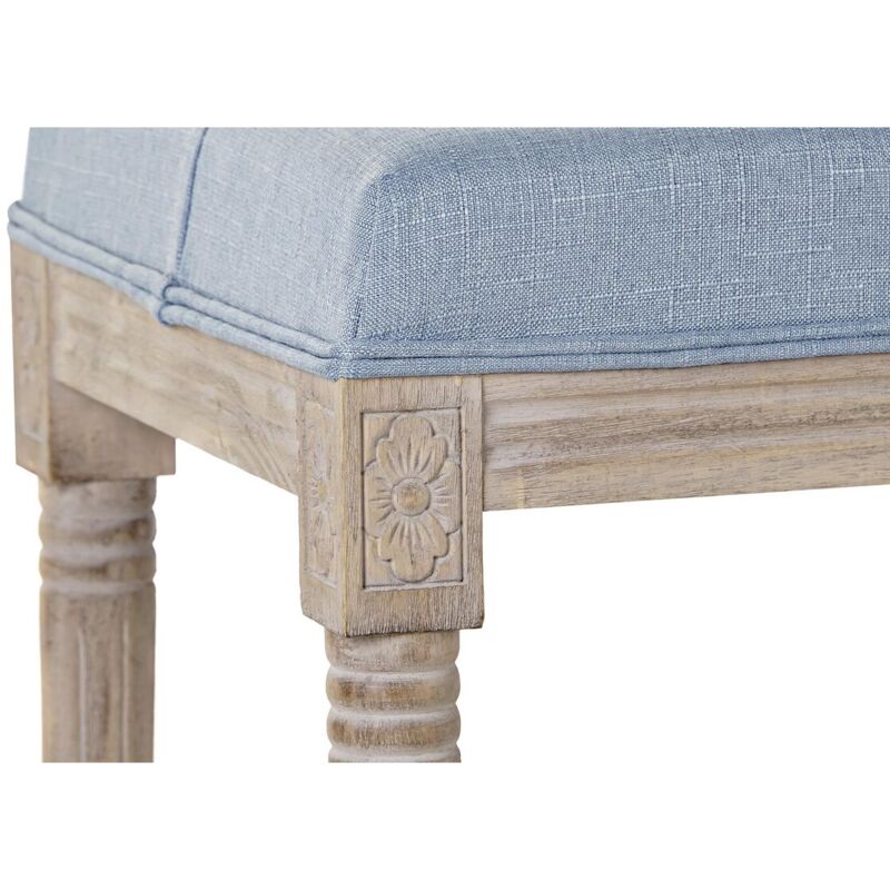 Panca DKD Home Decor Azzurro Poliestere Lino Legno d'albero della gomma  (122 x 41 x 48 cm)