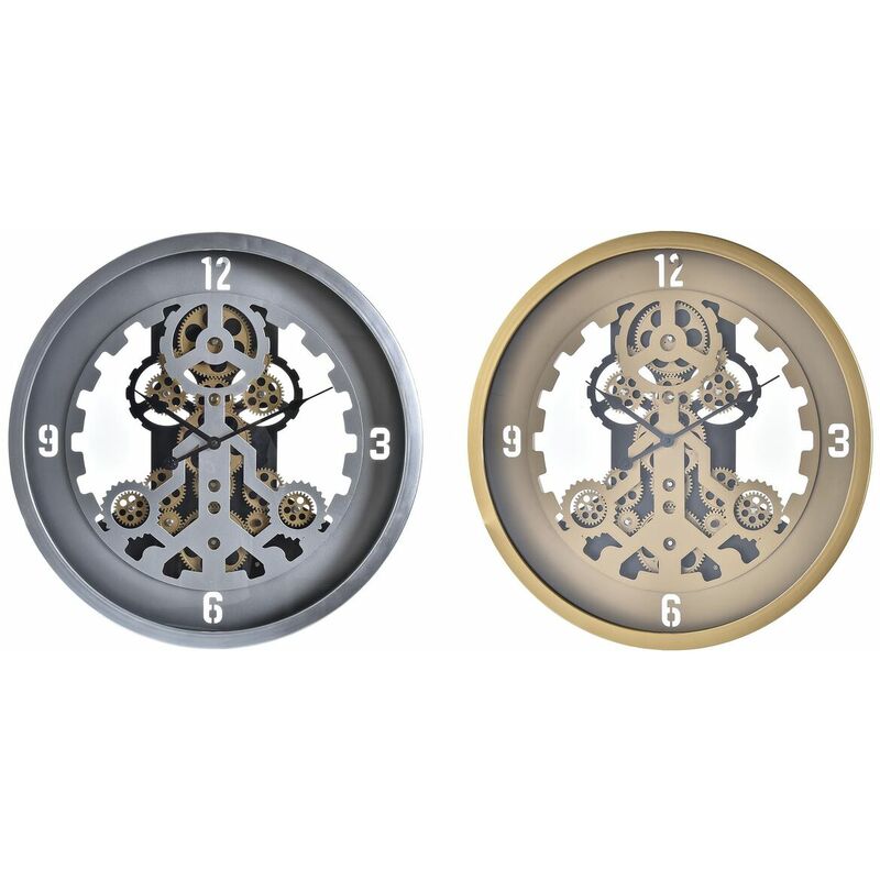 Orologio da Parete DKD Home Decor Cristallo Argentato Dorato Ferro 50 x 8 x  50 cm (2 Unità)