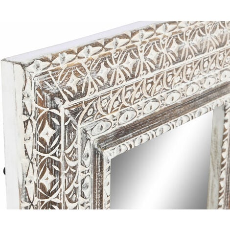 Specchio da parete Home ESPRIT Bianco Marrone Legno di mango Decapaggio  Intaglio 62 x 4 x