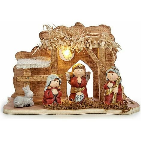 Presepe di Natale Marrone Rosso Grigio Legno Ceramica 24,5 x 14,5 x 9,5