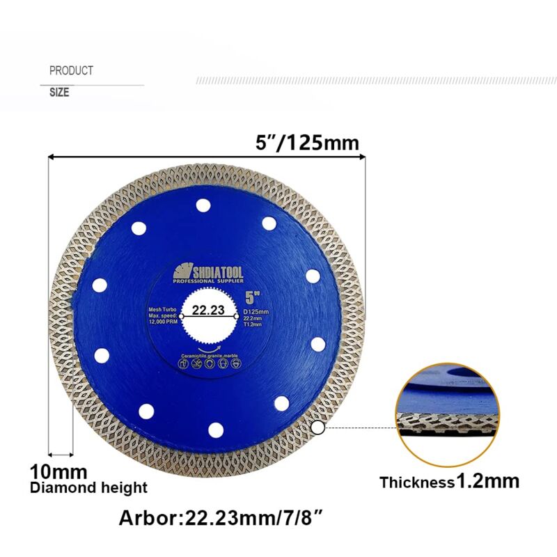 SHDIATOOL Disco De Corte De Diamante Turbo Blade 5 - Rueda De Corte