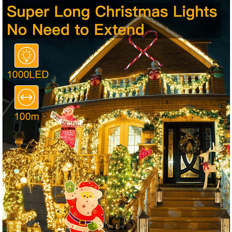 Guirnalda de luces navideñas LED 100M 1000 LED IP44 a prueba de agua con control remoto 8 modos Decoración de fiesta para Navidad Boda Blanco cálido