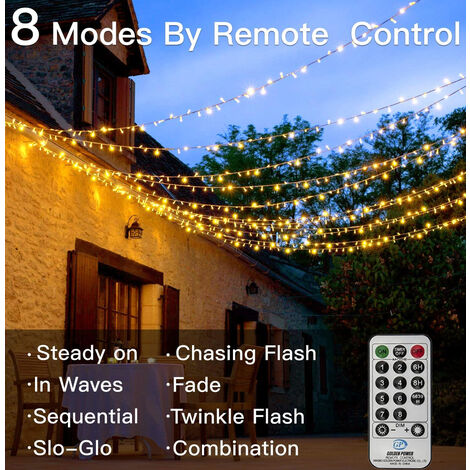 Guirnalda de luces navideñas LED 100M 1000 LED IP44 a prueba de agua con control remoto 8 modos Decoración de fiesta para Navidad Boda Blanco cálido