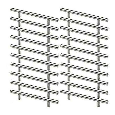 Manija de muebles de acero inoxidable 20 piezas, manija de gabinete de cocina, espacio entre orificios de 128mm, manija en T de acero cepillado para puerta de gabinete