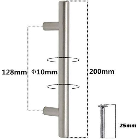 Manija de muebles de acero inoxidable 20 piezas, manija de gabinete de cocina, espacio entre orificios de 128mm, manija en T de acero cepillado para puerta de gabinete