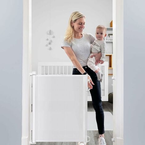Puerta de seguridad retráctil para bebés (0-180 cm), puerta de seguridad  para escaleras de mascotas - negro