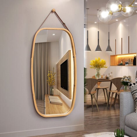 Espejo de pared 74x43cm espejo decorativo de madera con marco de madera con  ganchos para salón