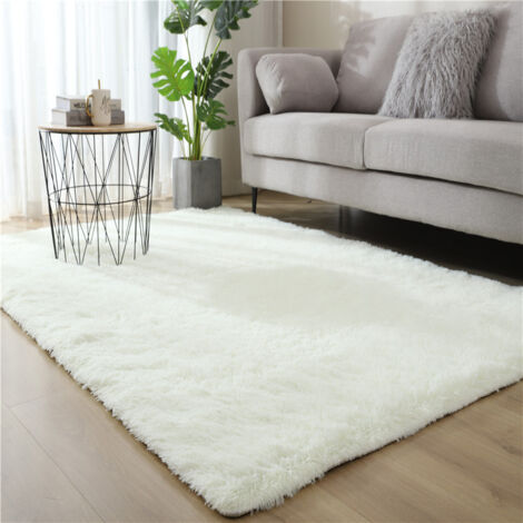 Alfombra Shaggy para salón, 160 x 230 cm, alfombra de noche, pelo largo, color blanco y beige, suave, para salón, dormitorio, sofá