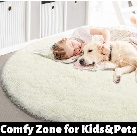 Alfombra Redonda De 120 Cm, Alfombra para Dormitorio, Sala De Estar, Alfombra Peluda Suave Y Esponjosa Antideslizante, Alfombra Grande para Pasillo, Color Blanco