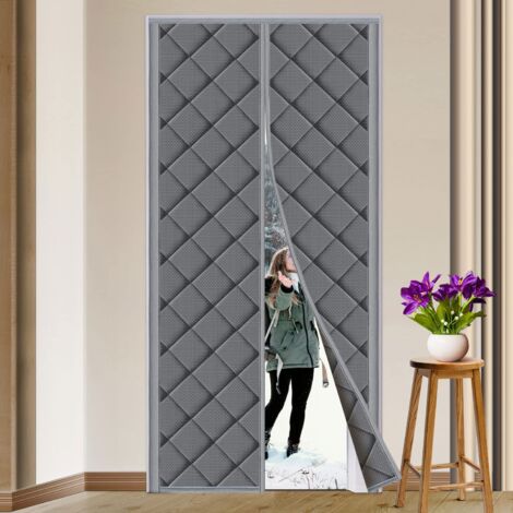 Cortina de puerta con aislamiento térmico magnético de 90x210cm, antifrío, oscurecimiento, insonorización para balcón, sala de estar, sótano, gris