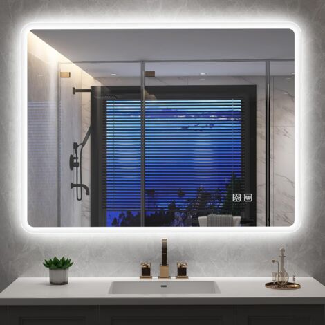 Espejo de baño iluminado de 80 x 60 cm Espejo de baño LED con iluminación antiniebla vertical horizontal