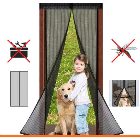 Mosquitera para puerta con cierre magnético, cortina antimoscas, kit de instalación con cierre automático, tira adhesiva, 120x220CM, color negro