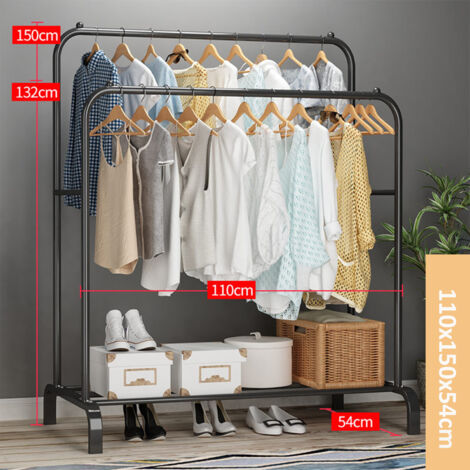 FREOSEN Perchero Perchero Perchero Perchero Varillas Dobles con Estante para Zapatos Negro 11054150 cm