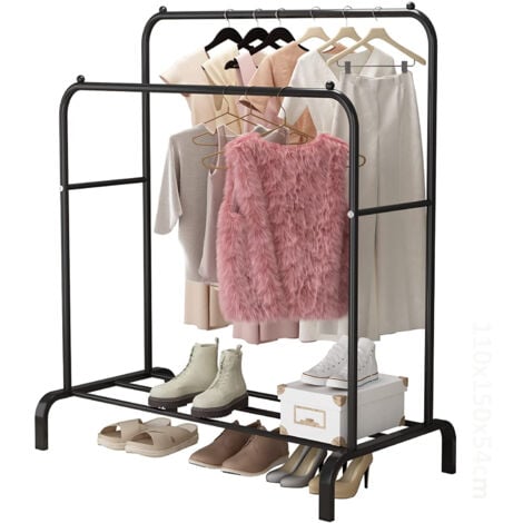 FREOSEN Perchero Perchero Perchero Perchero Varillas Dobles con Estante para Zapatos Negro 11054150 cm