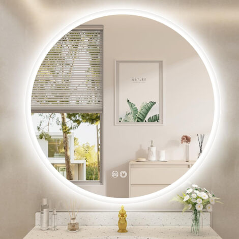 Espejo de baño redondo iluminado de 80 cm con LED, 3 modos de luz, regulable, antivaho, IP44
