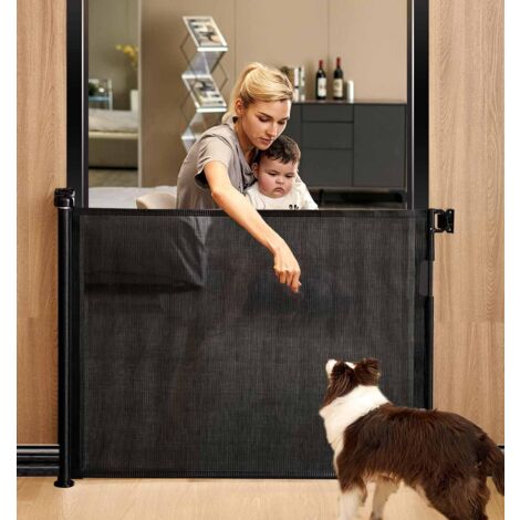 Barrera De Seguridad Enrollable Para Puertas Y Escaleras - Extensible 0-180 Cm, Para Bebés Y Mascotas, Gris