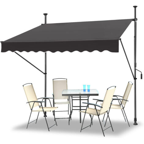 Toldo retráctil manual para jardín, patio, balcón, resistente a los rayos UV, altura ajustable, color gris, 300 x 120 cm