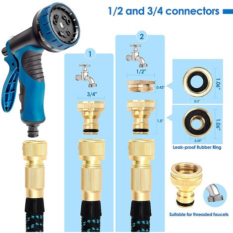 Manguera de jardín extensible azul de 30 m Manguera de jardín retráctil de 100 pies con soporte y accesorios de latón para pistola pulverizadora de 9 funciones