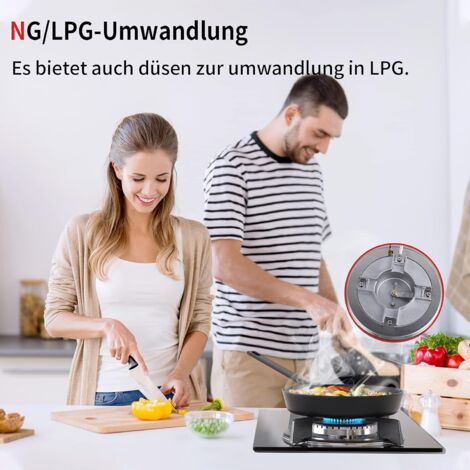 2 Flammiger Gaskocher 5-Flammen Gaskochfeld Aus Glaskeramik - Für Erdgas/ Propan, Mit Automatik-Sicherheitssystem Glaskeramik Einbauherd Erdgas Propangas