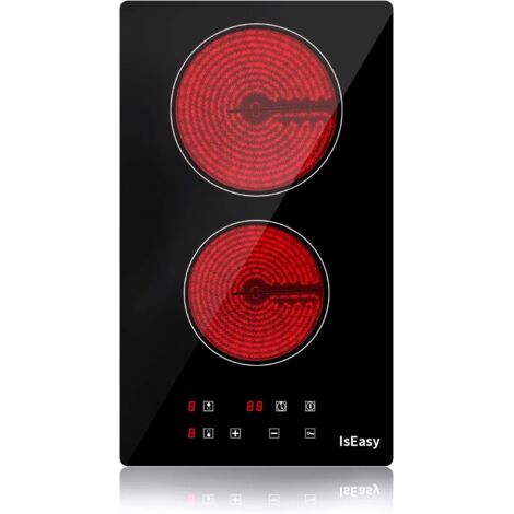 IsEasy Doppel Glaskeramikkochfeld, 3000W Kochfelder mit 2 Kochzonen, Einbau Keramikkochfeld, 9 Heizstufen, 29cm