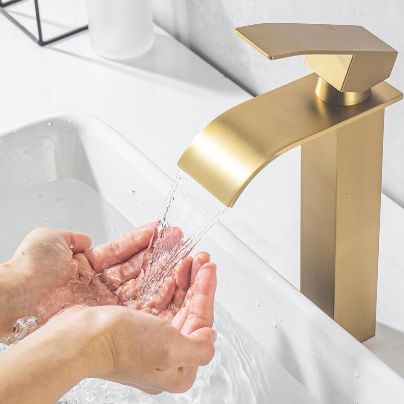 HomeLava Waschtischarmatur Aus 304 Edelstahl – Gebürstetes Gold, Hochauslauf, Einhebelmischer