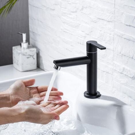 ONECE Kaltwasser Wasserhahn Gäste WC Kaltwasserhahn Kleine Kaltwasserarmatur aus Messing, Armatur Kaltwasser Standventil mit Anschlussschlauch, Schwarz