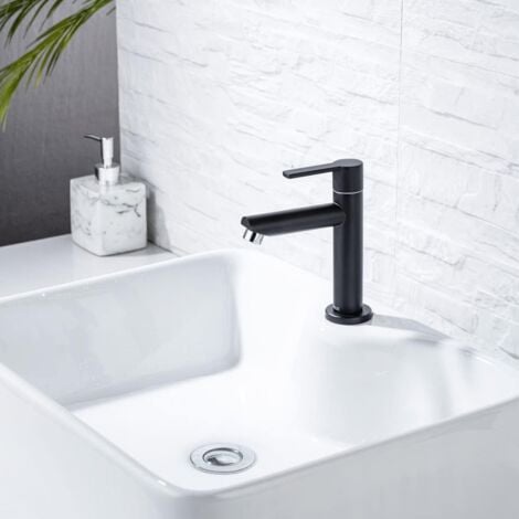 ONECE Kaltwasser Wasserhahn Gäste WC Kaltwasserhahn Kleine Kaltwasserarmatur aus Messing, Armatur Kaltwasser Standventil mit Anschlussschlauch, Schwarz