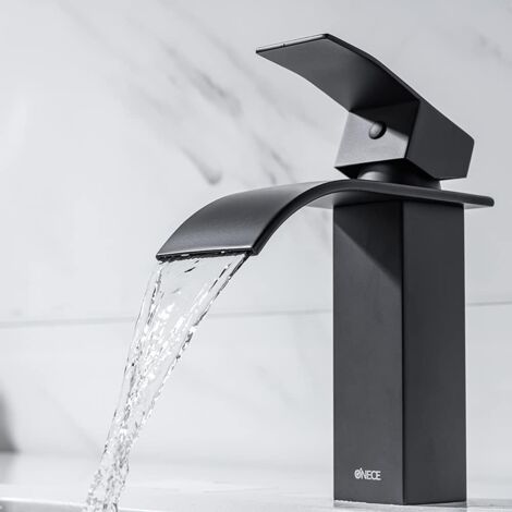 ONECE Waschtischarmatur Schwarz Matt, Wasserhahn Waschbecken Mischbatterie aus Edestahl, Wasserfall Armatur für Bad