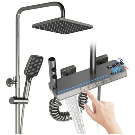 Regendusche Duschsystem,4 Funktion LED Digitalanzeige heiße und kalte Mischung An der Wand montiert Brausegarnitur, mit 32 20cm Regendusche Handbrause Bidet Sprühgerät Badewannenarmatur