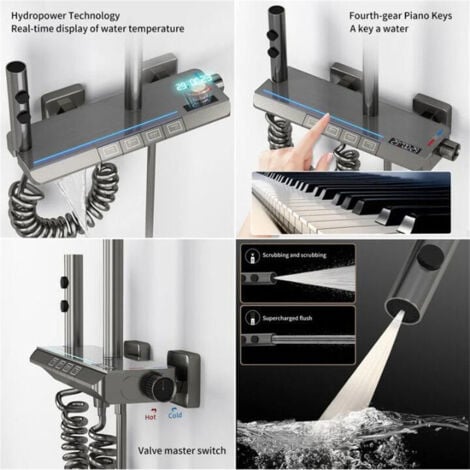 Regendusche Duschsystem,4 Funktion LED Digitalanzeige heiße und kalte Mischung An der Wand montiert Brausegarnitur, mit 32 20cm Regendusche Handbrause Bidet Sprühgerät Badewannenarmatur