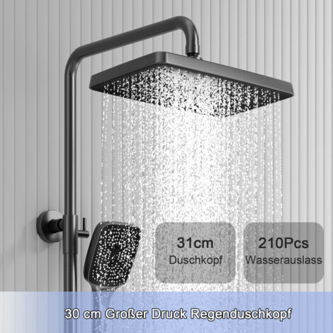 Duschsäulen mit Thermostat LED Digitalanzeige Duschsystem mit Thermostat 4 Funktionen Duschset Wandmontiert Dusche Regendusche Set Duscharmatur Komplettset Grau