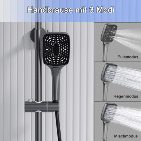 Duschsäulen mit Thermostat LED Digitalanzeige Duschsystem mit Thermostat 4 Funktionen Duschset Wandmontiert Dusche Regendusche Set Duscharmatur Komplettset Grau