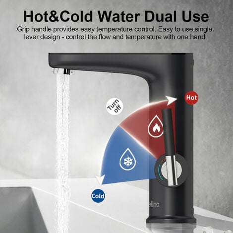 Wasserhahn mit Durchlauferhitzer Bad, 3200W Elektrischer Wasserhahn Bad LED Digitalanzeige Waschtischarmatur Einhebelmischer Armatur Waschbecken Mischbatterie Waschbecken