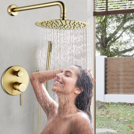 Unterputz Duschsysteme Gold Duschset Messing Edelstahl Duscharmatur Set Runden Dusche Regendusche Set mit Handbrause