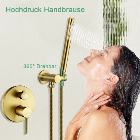 Unterputz Duschsysteme Gold Duschset Messing Edelstahl Duscharmatur Set Runden Dusche Regendusche Set mit Handbrause