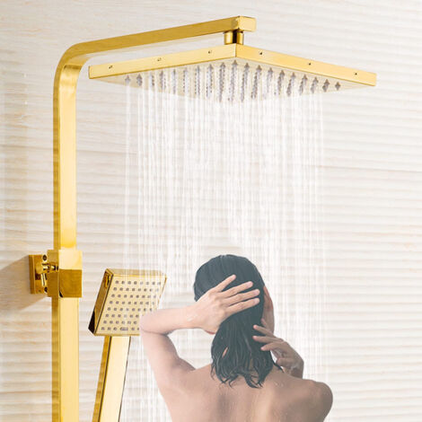 Unterputz-Duschsystem In Gebürstetem Gold – Regen- & Wasserfall-Duschkopf Mit Handbrause & 150 Cm Schlauch