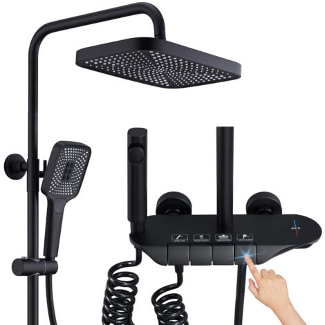 Doporro Duschsystem Komplett - Regendusche Mit 3 Strahlarten & Höhenverstellbarer Halterung