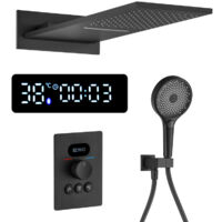 Duschsystem mit Thermostat, Unterputz Duscharmatur Set LED Digitalanzeige Regendusche Unterputz Schwarz Duschset Duschsäuleset Wandmontiert Regendusche Set mit Duschkopf, Handbrause