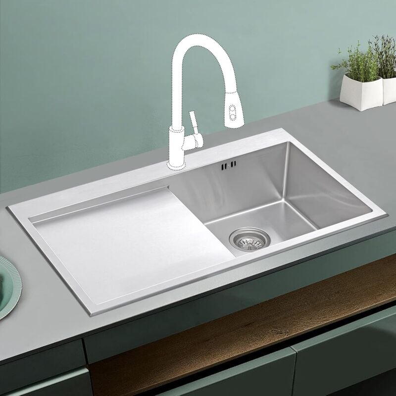JASSFERRY 16 Gauge Stainless Steel Kitchen Sink, 860 x 510 Inset Drop-in Handmade Design Left Hand Drainer Sink