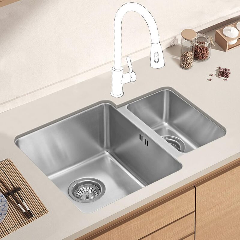 JASSFERRY Tight Radius Design Kitchen Sink Undermount Stainless Steel 1.5 Bowl Righthand Smaller Bowl , 580 X 440 mm