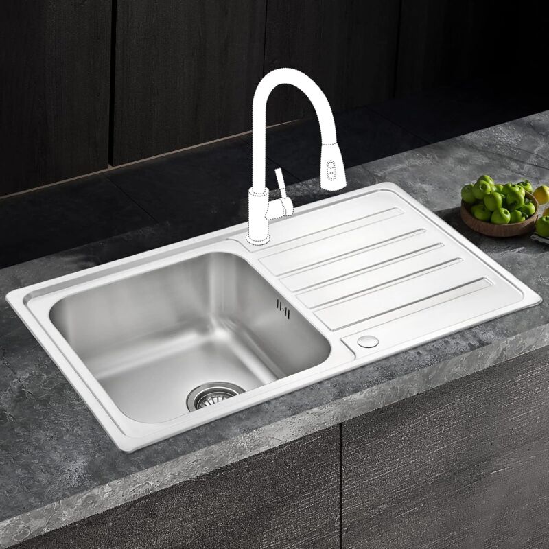 JASSFERRY Welding Style Stainless Steel Kitchen Sink 1 Bowl Reversible Drainer with Strainer Waste 860 X 500 mm