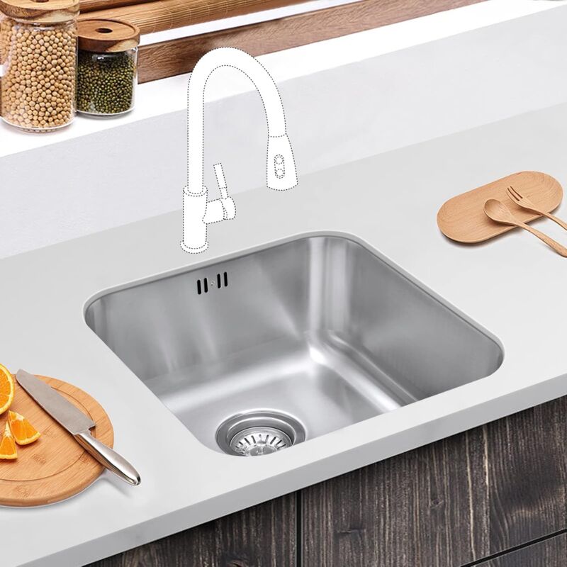 JASSFERRY Undermount Stainless Steel Kitchen Sink Single Bowl with Strainer Waste, 450 x 450 mm