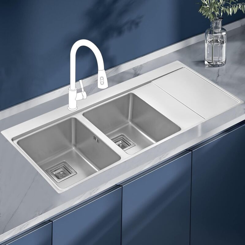 JASSFERRY Brilliant Kitchen Sink Inset 1.2 mm Thickness Stainless Steel 2 Bowl Righthand Drainer