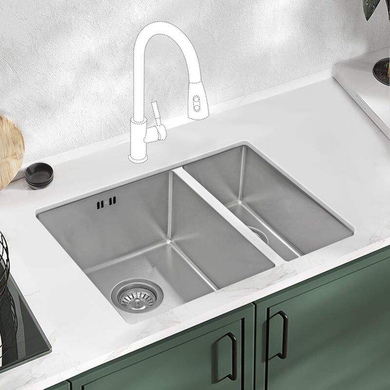 JASSFERRY Kitchen Sink Undermount Handmade Design 1.2mm Thick Square Stainless Steel 1.5 Bowl with Strainer Waste, 590 X 440 mm