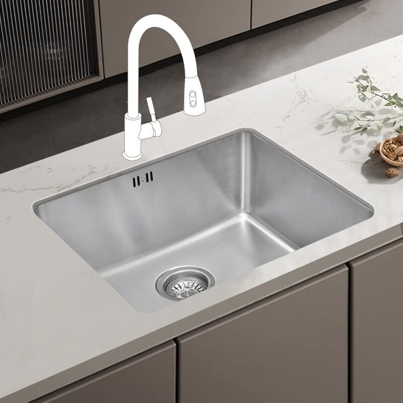 JASSFERRY Undermount Stainless Steel Kitchen Sink 1 Single Deep Square Bowl with Strainer Waste kit, 540 x 440 mm