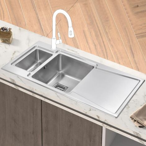 JASSFERRY Brilliant Inset Kitchen Sink 1.2 mm Thickness Stainless Steel 1.5 Bowl Right Hand Drainer with Square Strainer Plug