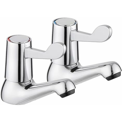 JASSFERRY 1/2" Pair of Basin Lever Taps Traditional Twin Bathroom Sink Tap Club Hot & Cold Faucet with Chrome Polished Metal Handle, Set of 2